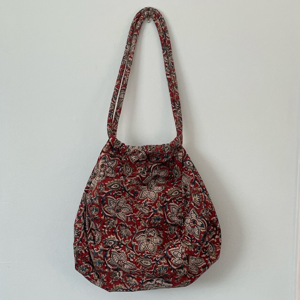 Women’s Boho Cotton Shoulder Bag Rusty-Brown, Tan, Blue Floral Zipper Closure